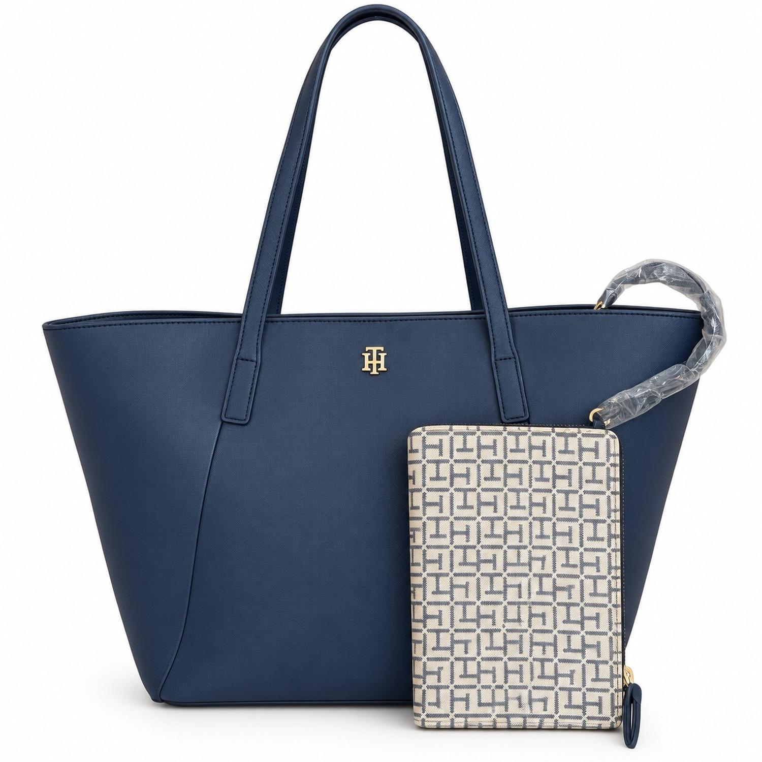 CARTERA TOTE TOMMY HILFIGER NEGRO 2 EN 1 CON MONOGRAFIADO - 1