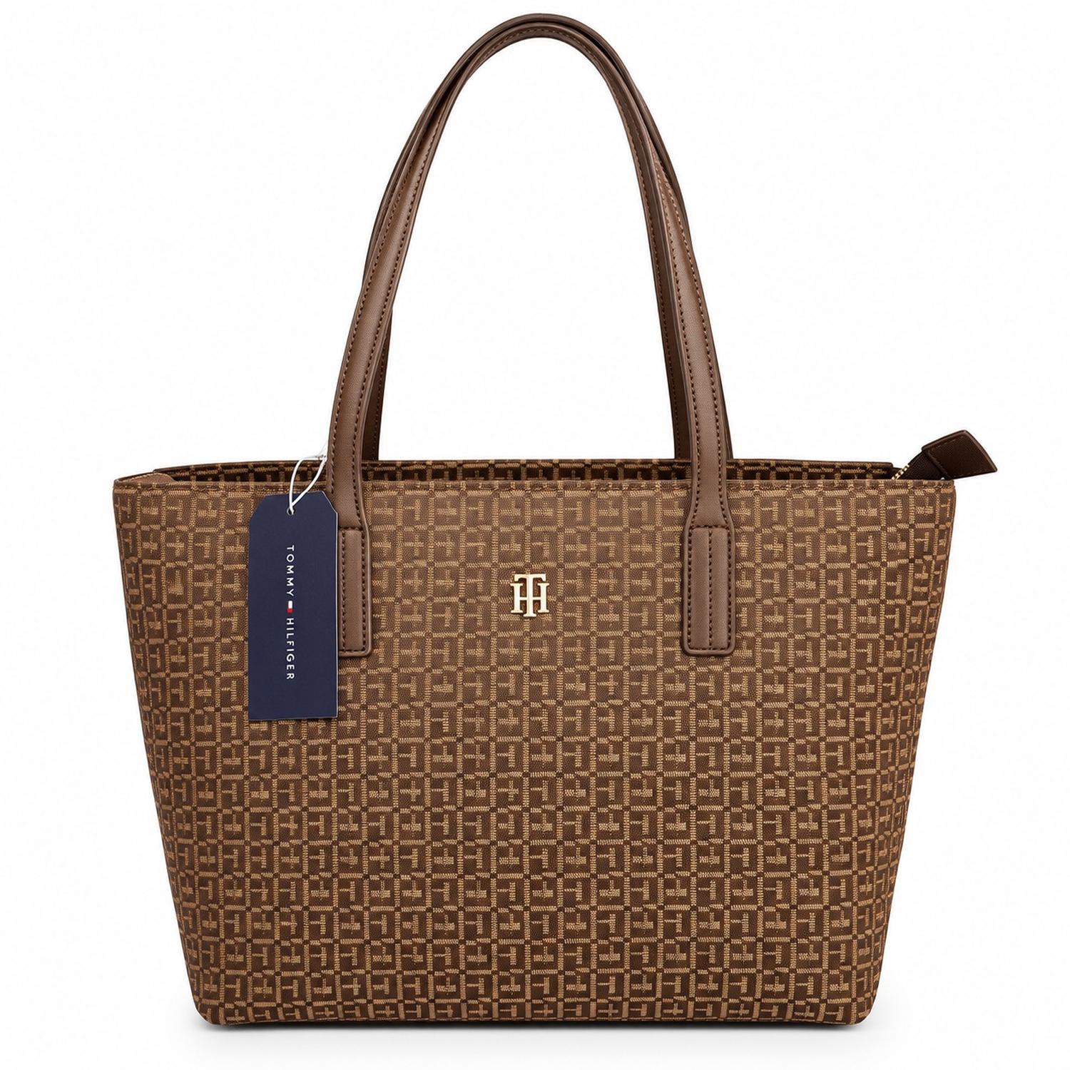 CARTERA TOTE TOMMY HILFIGER CAMEL MONOGRAFIADO - 1