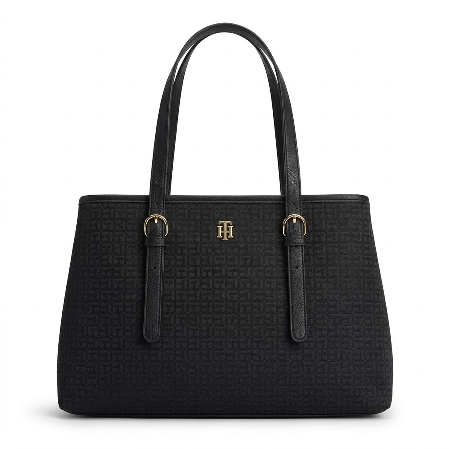 CARTERA TOTE TOMMY HILFIGER NEGRO MONOGRAFIADO CON IMÁN - 1
