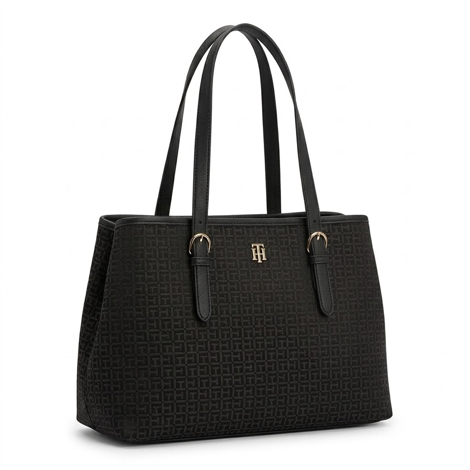 CARTERA TOTE TOMMY HILFIGER NEGRO MONOGRAFIADO CON IMÁN - 2