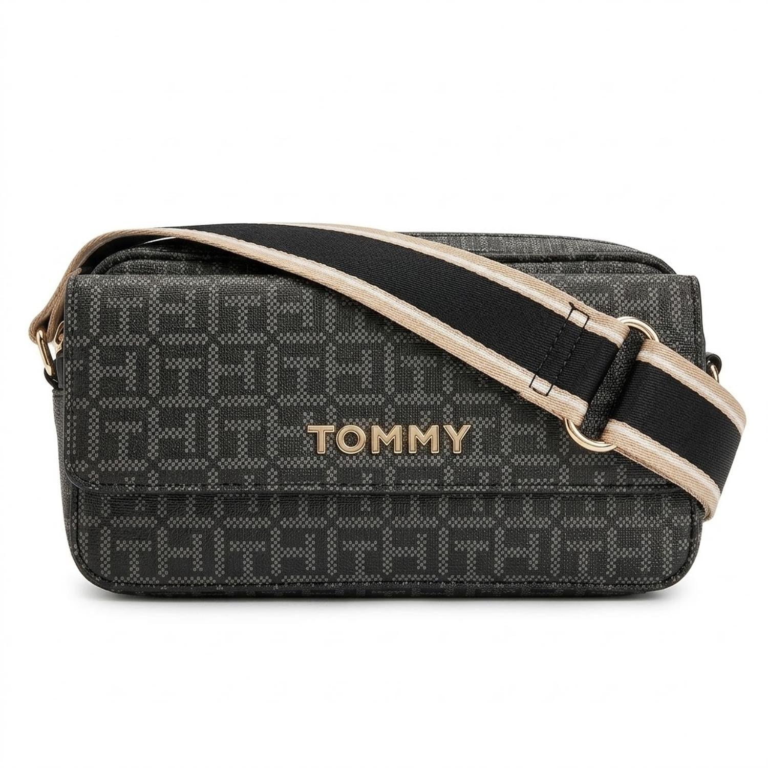 CARTERA CROSSBODY TOMMY HILFIGER NEGRO CON CORREA MULTICOLOR - 1