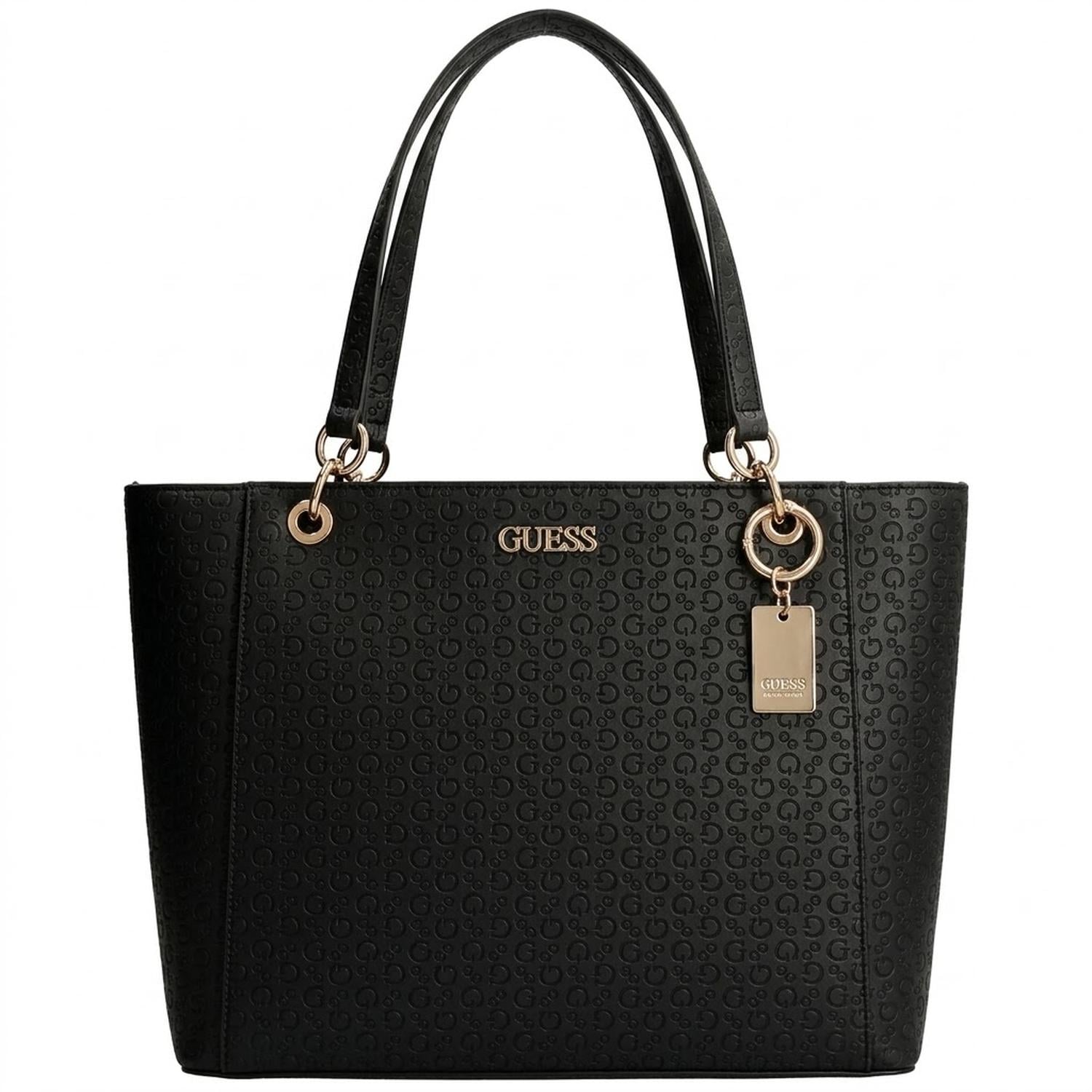 CARTERA TOTE GUESS NEGRO MONOGRAFIADO CON ADORNO DORADO ZAKAIRA - 1