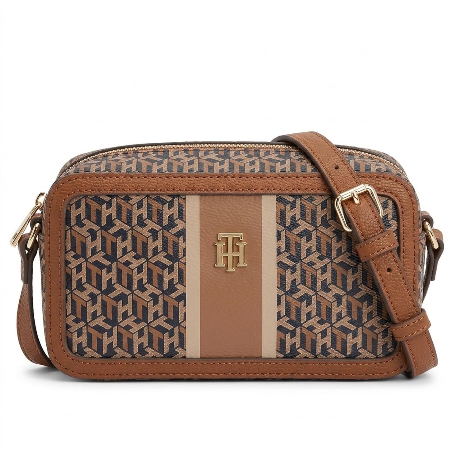 CARTERA CROSSBODY TOMMY HILFIGER MARRON CON DISEÑO MONOGRAFIADO - 1