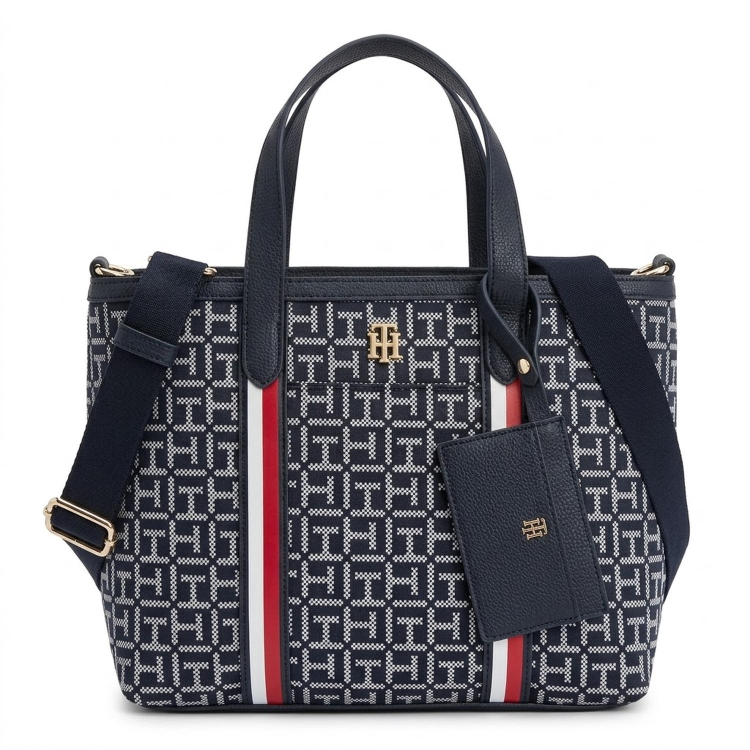 CARTERA MINI TOTE Y CROSSBODY TOMMY HILFIGER MULTICOLOR MONOGRAFIADO CON MONEDERO - 1