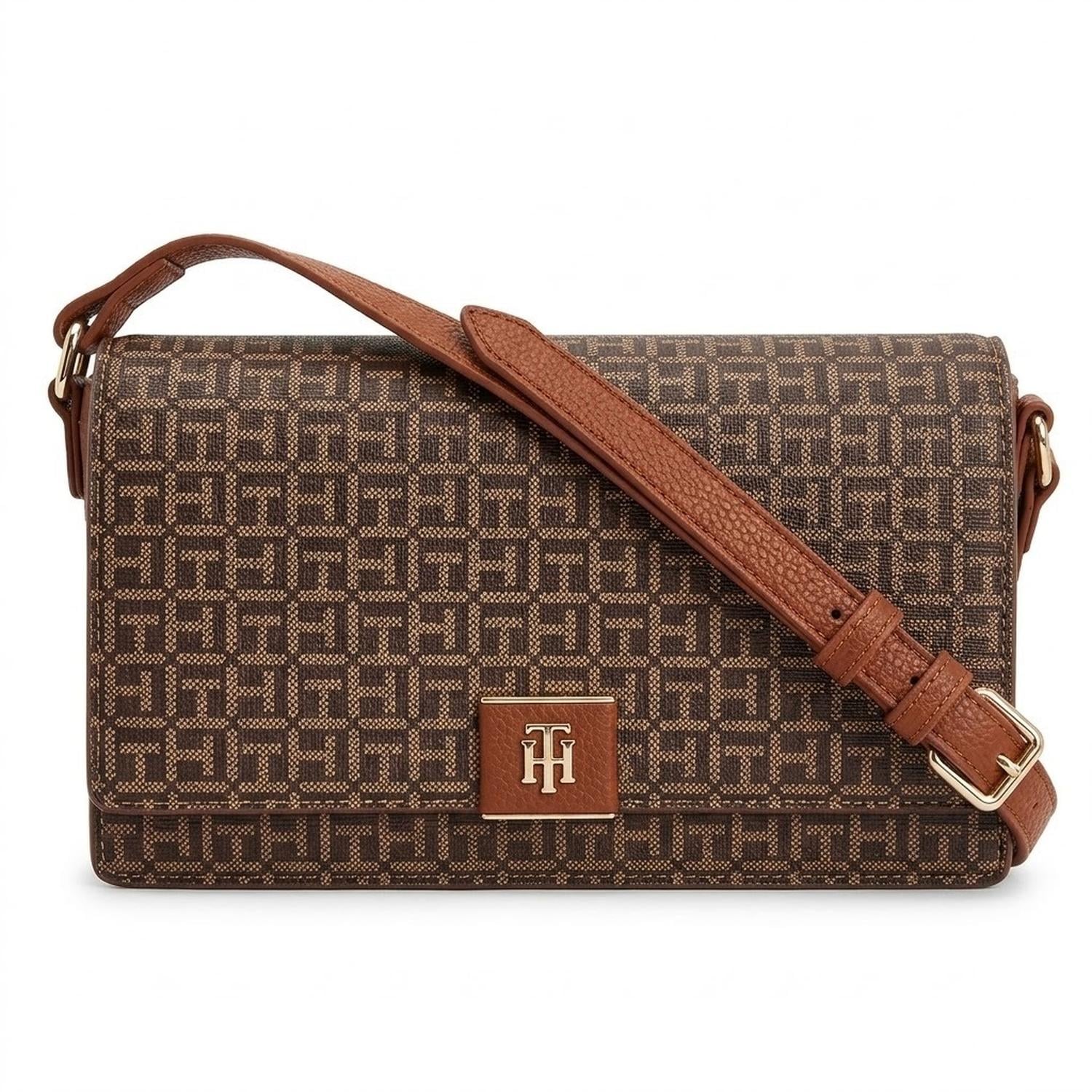 CARTERA CROSSBODY TOMMY HILFIGER MARRÓN NARANJOSO MONOGRAFIADO - 1