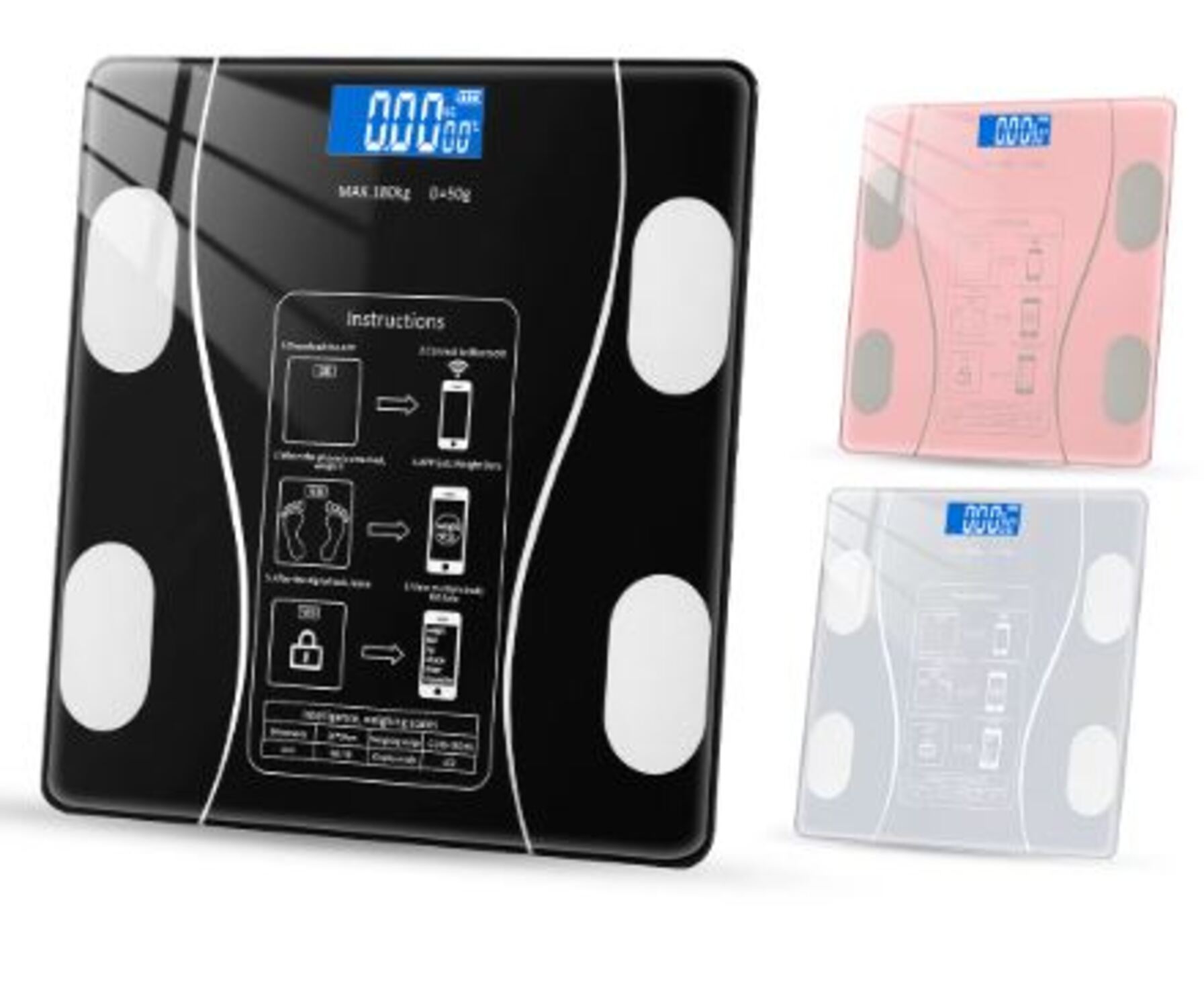 BALANZA DIGITAL 111 MULTICOLOR BLUETOOTH - 180KG CONTROL PESO INTELIGENTE - 5