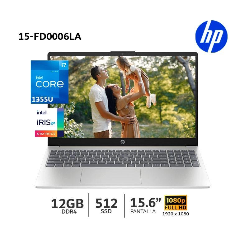 LAPTOP HP CORE I7-1355U 15-FD0006LA PANTALLA 15.6 PANTALLA FHD, RAM 12GB, SSD 512GB, 13GEN /F/- 802N8LA - 1