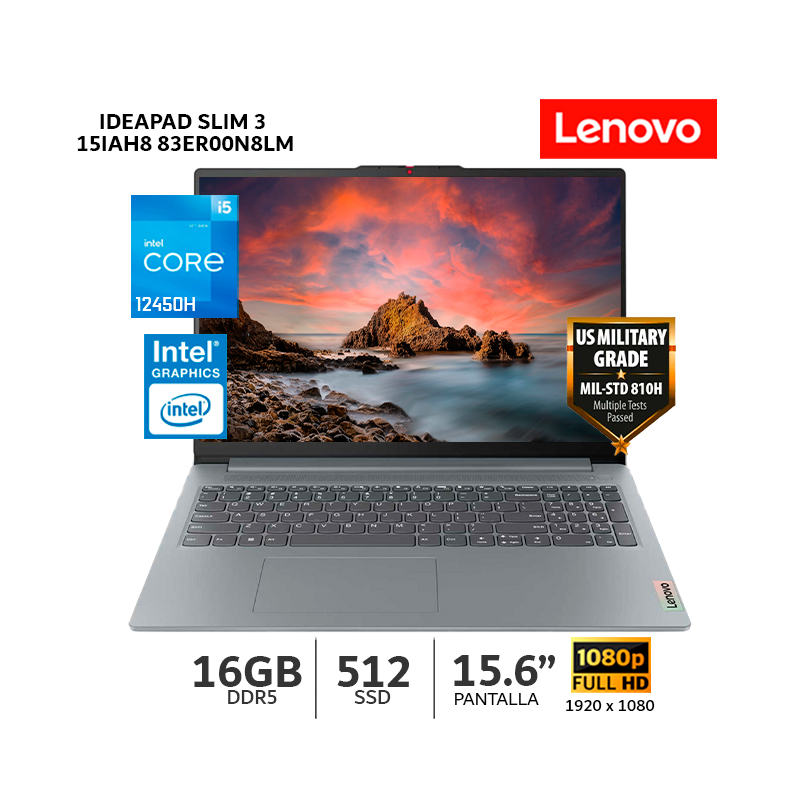 LAPTOP LENOVO IDEAPAD SLIM 3 15IAH8 CORE I5-12450H 16GB RAM/ 512 SSD/ 15.6' FHD - 83ER00N8LM - 1