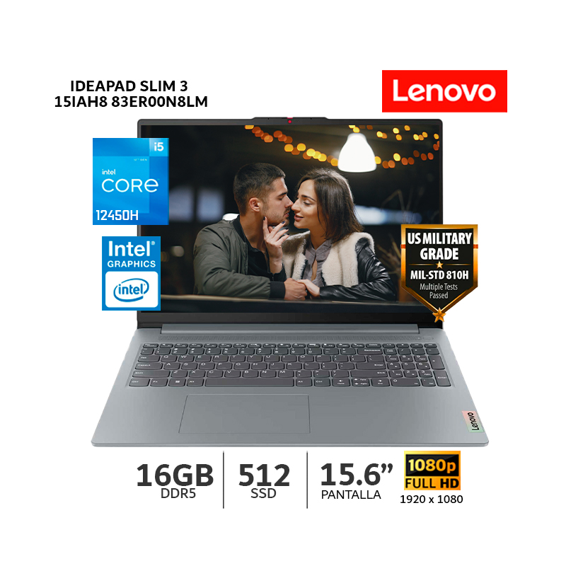 LAPTOP LENOVO IDEAPAD SLIM 3 15IAH8 CORE I5-12450H 16GB RAM/ 512 SSD/ 15.6' FHD - 83ER00N8LM - 2