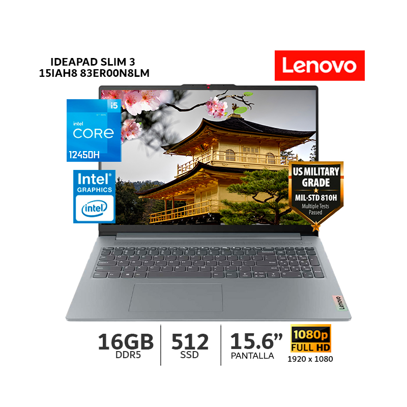 LAPTOP LENOVO IDEAPAD SLIM 3 15IAH8 CORE I5-12450H 16GB RAM/ 512 SSD/ 15.6' FHD - 83ER00N8LM - 3