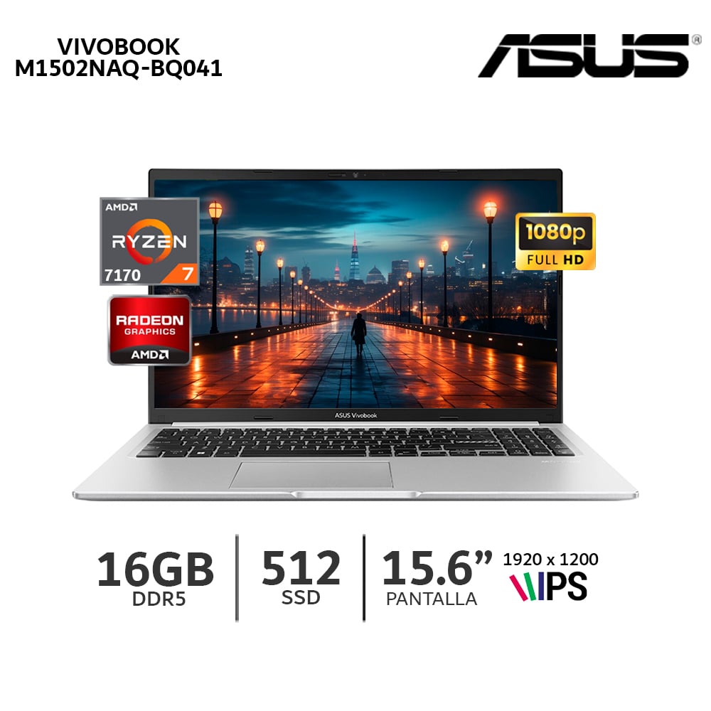 LAPTOP ASUS VIVOBOOK 15 M1502NAQ-BQ041 AMD RYZEN 7-170 RAM 16GB SSD 512GB/15,6 FHD 90NB1842-M00220 - 1
