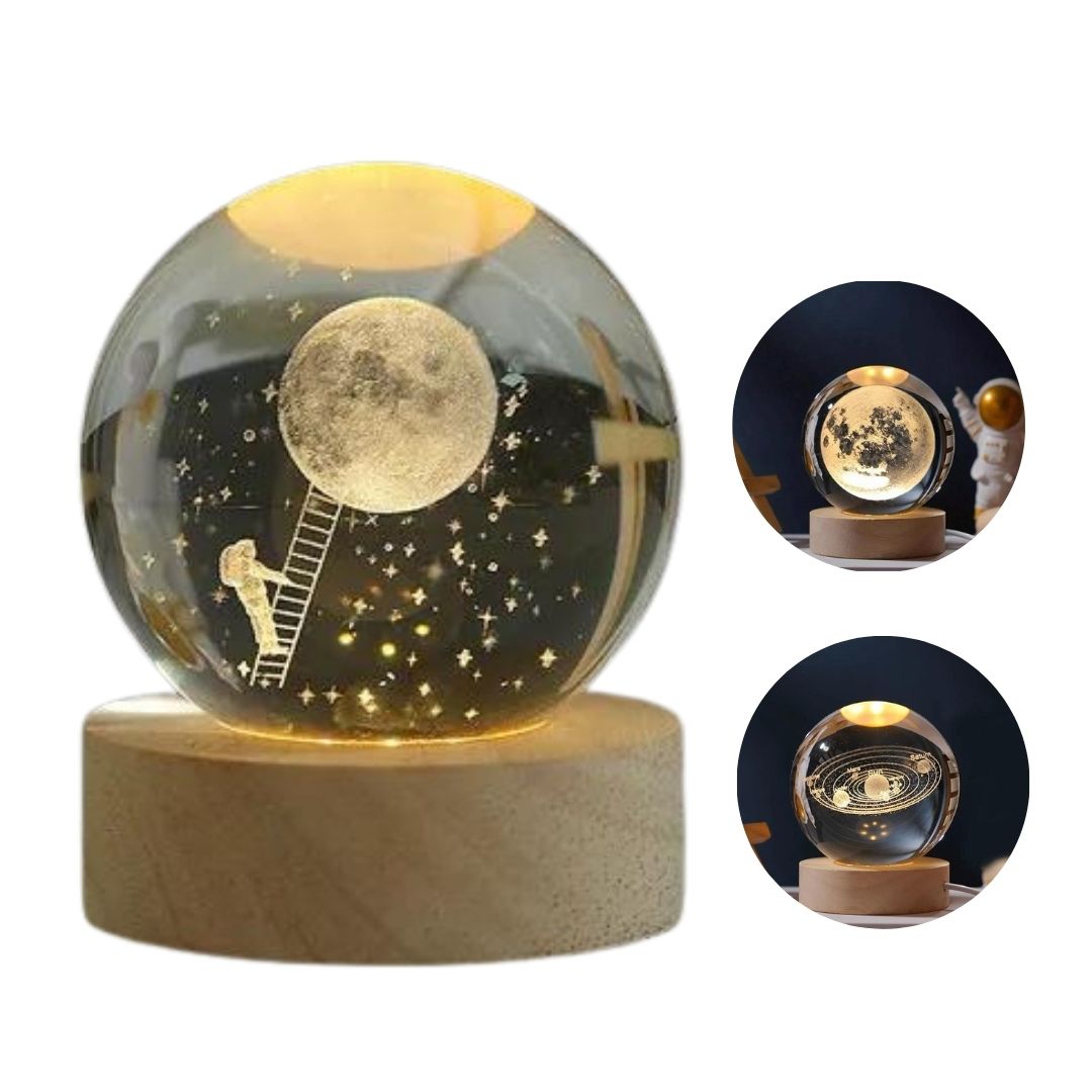 LÁMPARA LED ESFERA DE CRISTAL CON GRABADO GALAXIA - 1