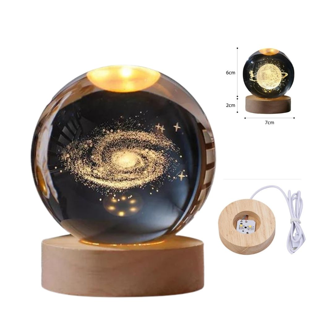 LÁMPARA LED ESFERA DE CRISTAL CON GRABADO GALAXIA - 2