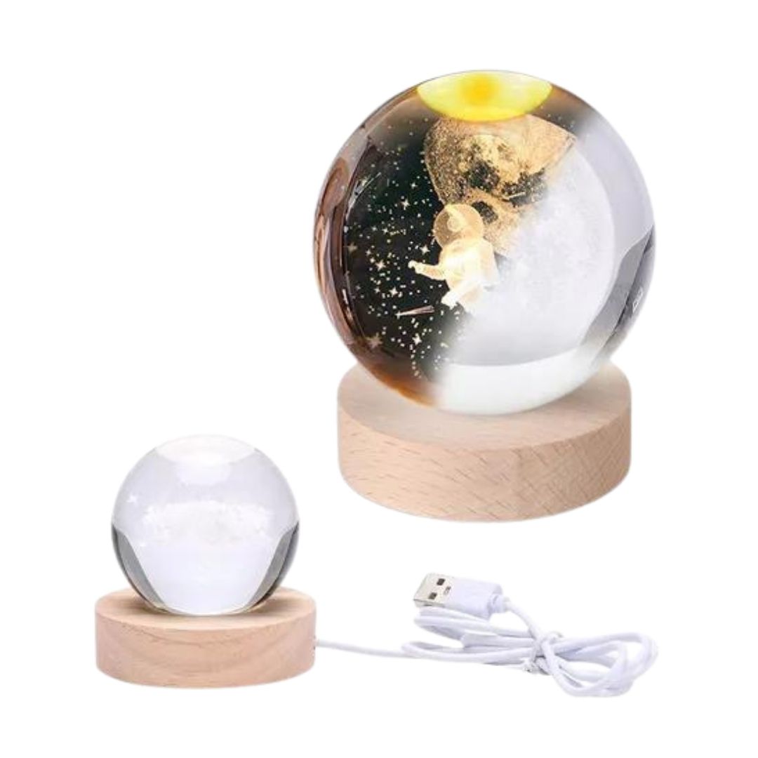 LÁMPARA LED ESFERA DE CRISTAL CON GRABADO GALAXIA - 3