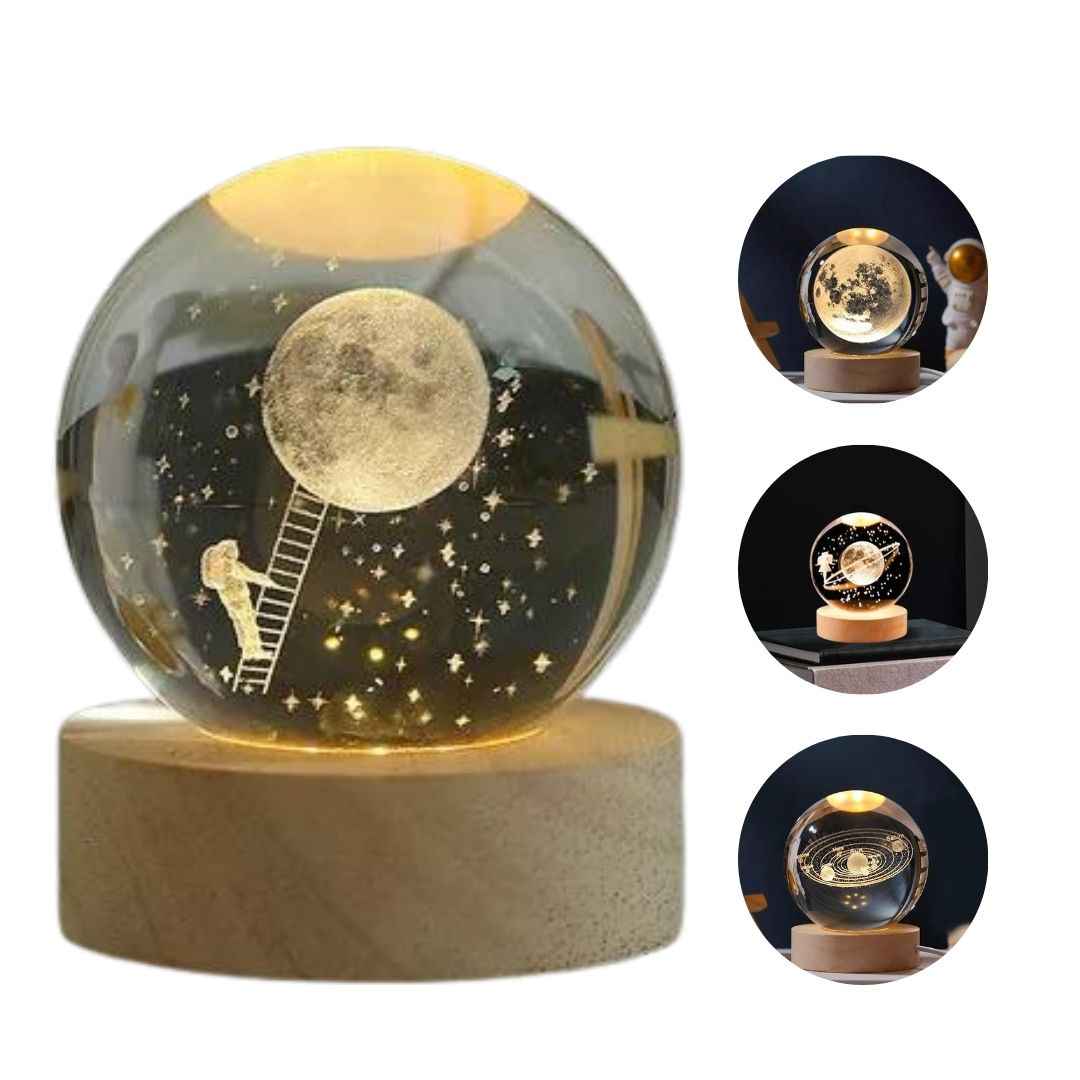 LÁMPARA LED ESFERA DE CRISTAL CON GRABADO GALAXIA - 4