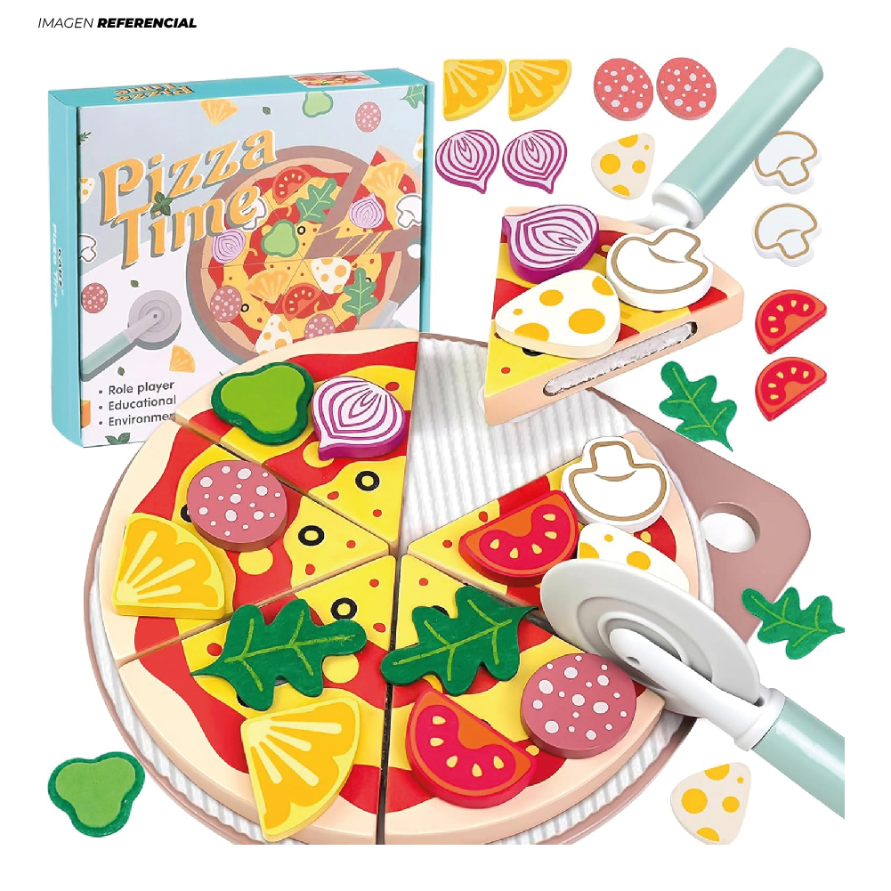 JUGUETE DE PIZZA DIDÁCTICO DE MADERA CON 25 PCS - 1
