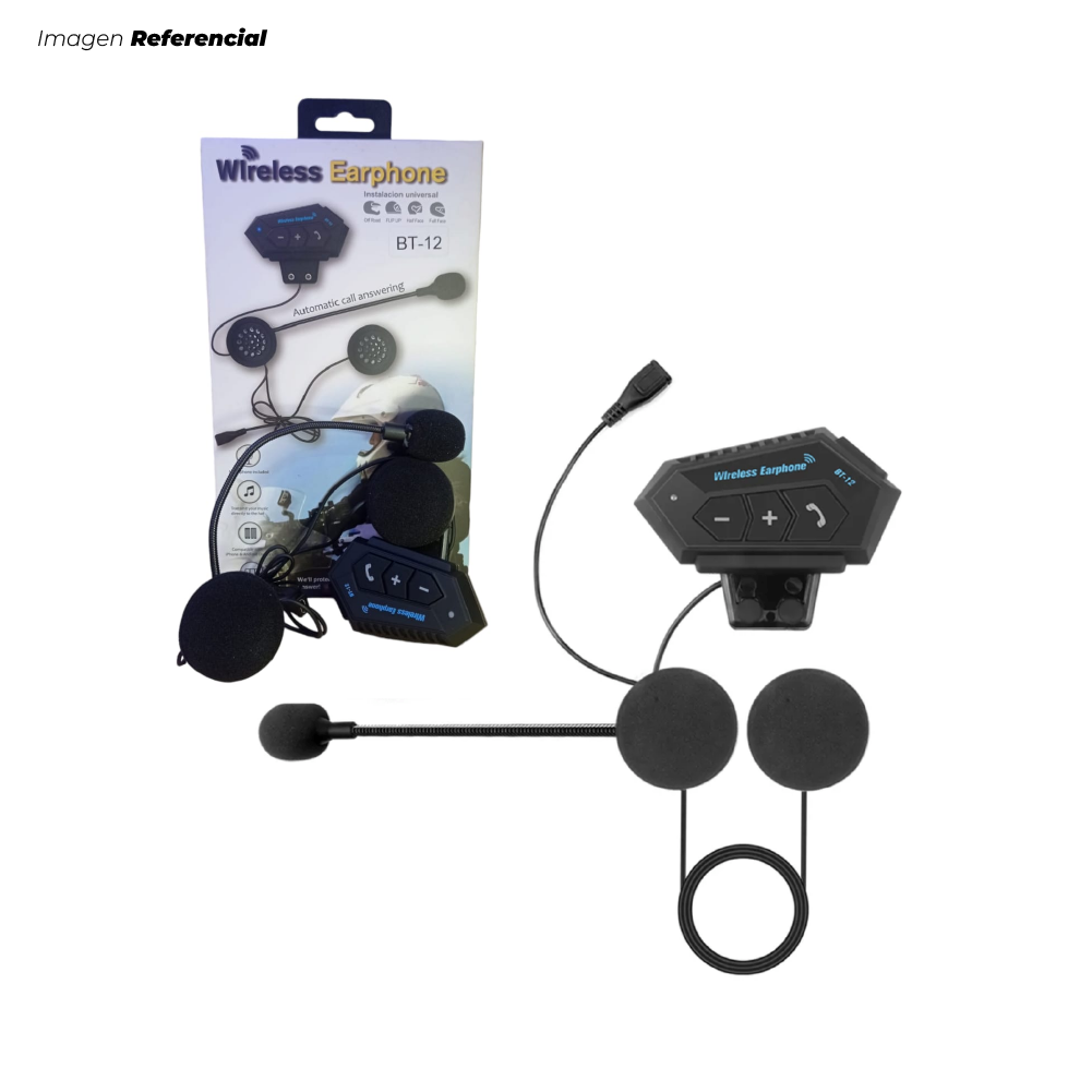 AUDÍFONO PARA MOTO BLUETOOTH MODELO BT-12 PARA CASCO ESTILO MANOS LIBRES. - 1