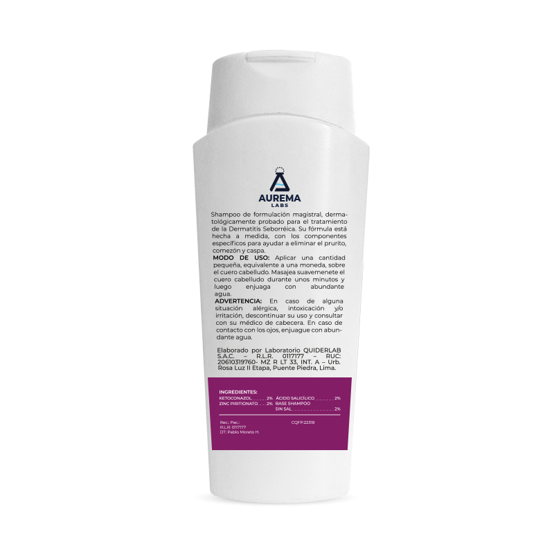 DERMATOLÓGICO SHAMPOO KETOZIN LIBRE DE DERMATITIS CONTROL DE GRASITUD Y PICAZÓN DE 350 ML AUREMA LABS - 2