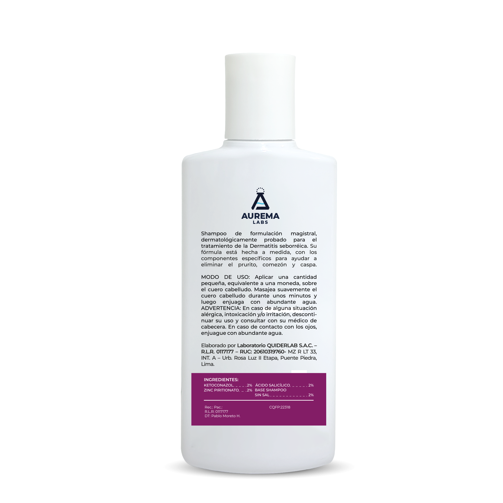 SHAMPOO DERMATOLÓGICO CONTROL DE GRASITUD Y PICAZÓN LIBRE DE DERMATITIS KETOZIN DE 150 ML AUREMA LABS - 2