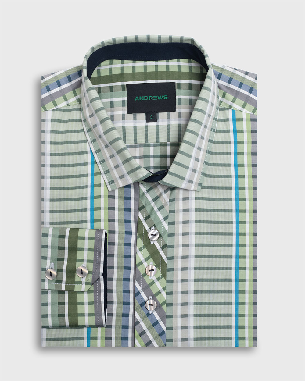 CAMISA ANDREWS MANGA LARGA DISEÑO CUADROS - 1