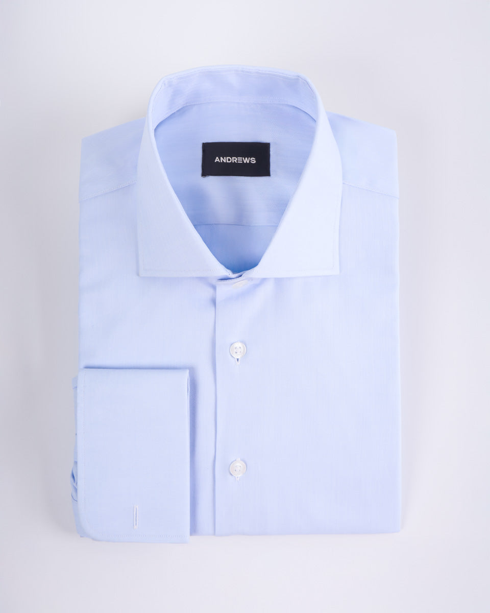 CAMISA VESTIR DOBBY - CUELLO ITALIANO  GEMELO REDONDO AZUL - 1