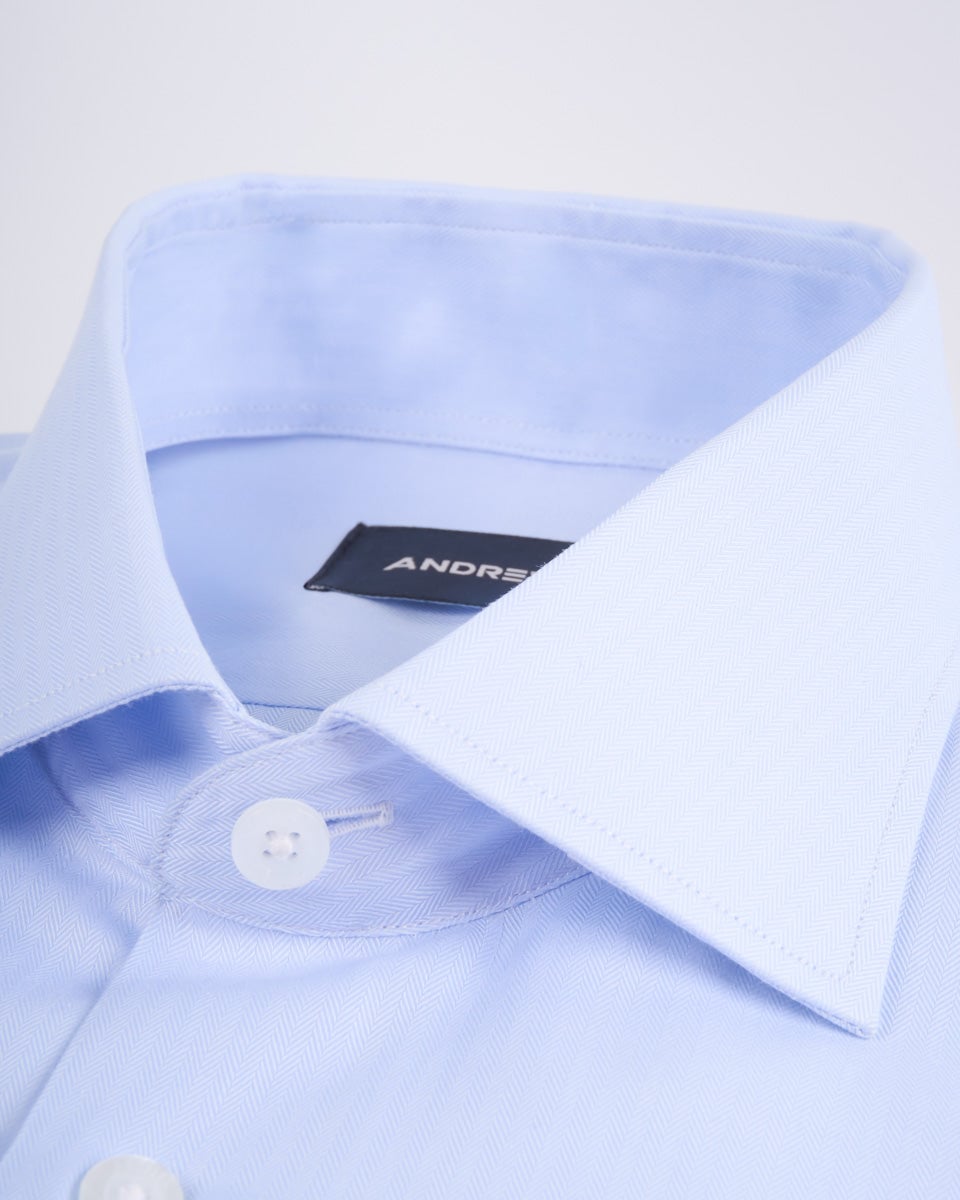 CAMISA VESTIR DOBBY - CUELLO ITALIANO  GEMELO REDONDO AZUL - 2