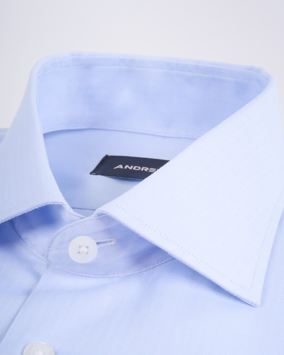 CAMISA VESTIR DOBBY - CUELLO ITALIANO  GEMELO REDONDO AZUL - 2