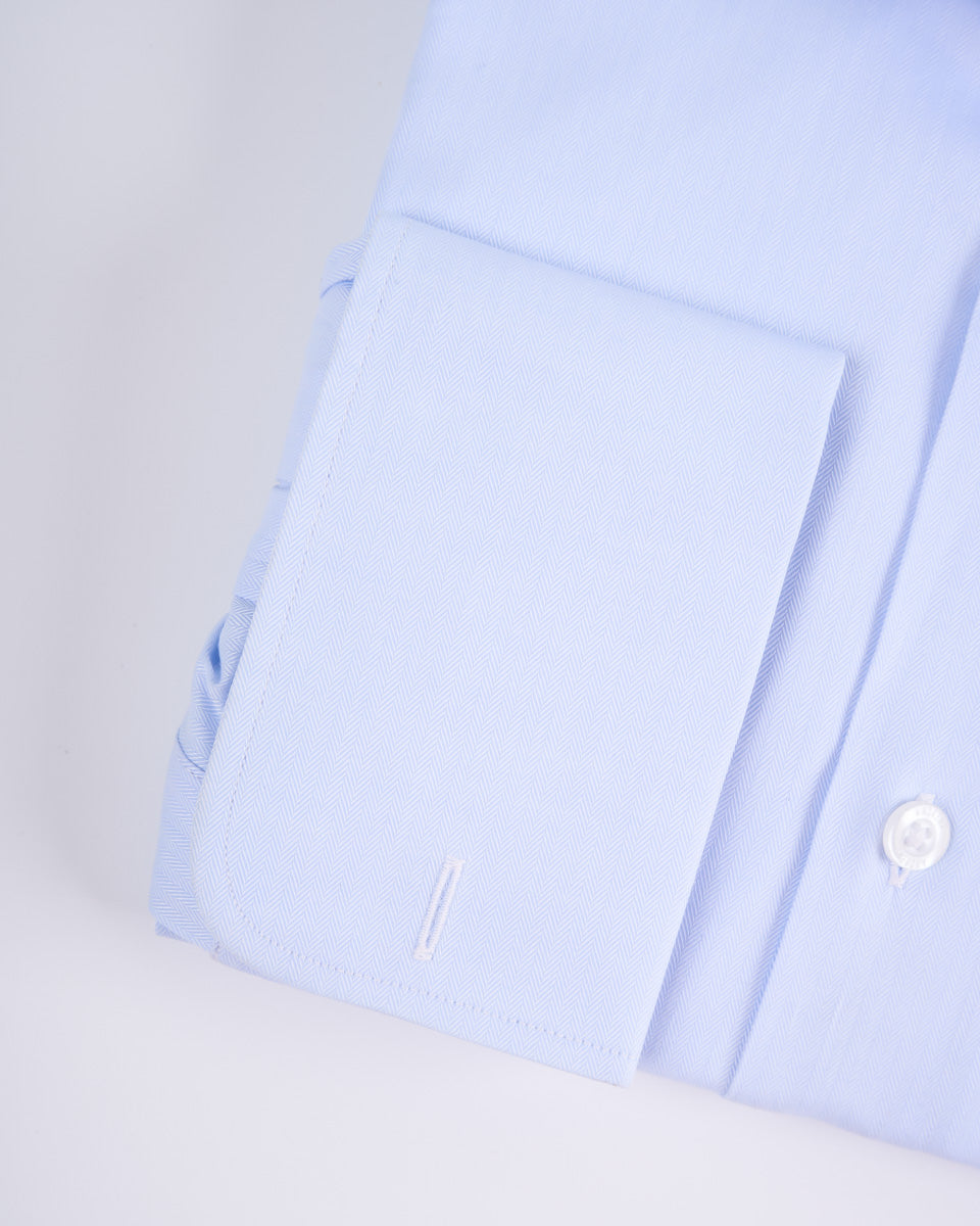 CAMISA VESTIR DOBBY - CUELLO ITALIANO  GEMELO REDONDO AZUL - 4