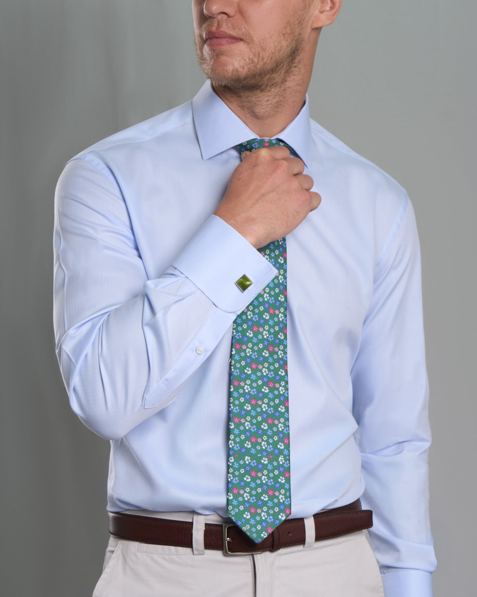 CAMISA VESTIR DOBBY - CUELLO ITALIANO  GEMELO REDONDO AZUL - 6