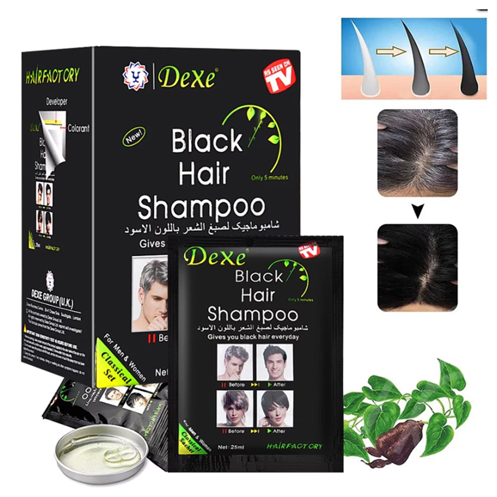 SHAMPOO DEXE 10 TINTE CABELLO PELO BARBA CEJAS NEGRO BLACK HAIR - 1