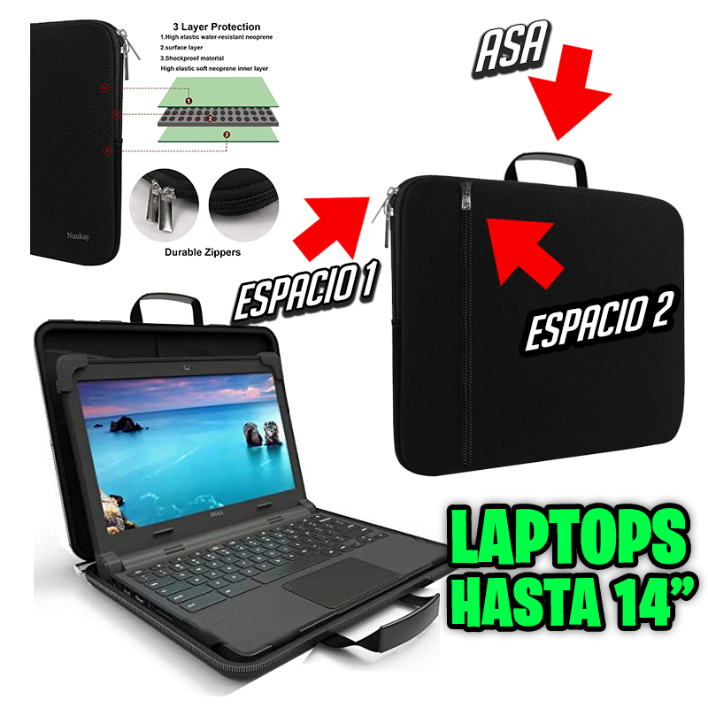 FUNDA MALETIN PARA LAPTOP HASTA 14 DOBLE CIERRE MALETIN MOCHILA C ASA - 1