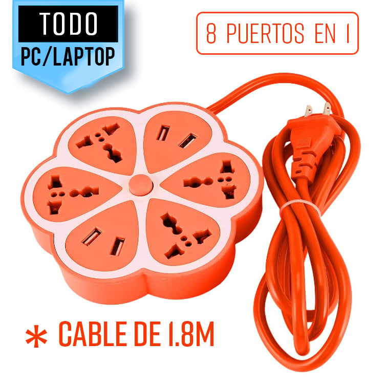 ENCHUFE TOMACORRIENTE EXTENSIÓN MÚLTIPLE 4 TOMAS + 4 PUERTOS USB - 1