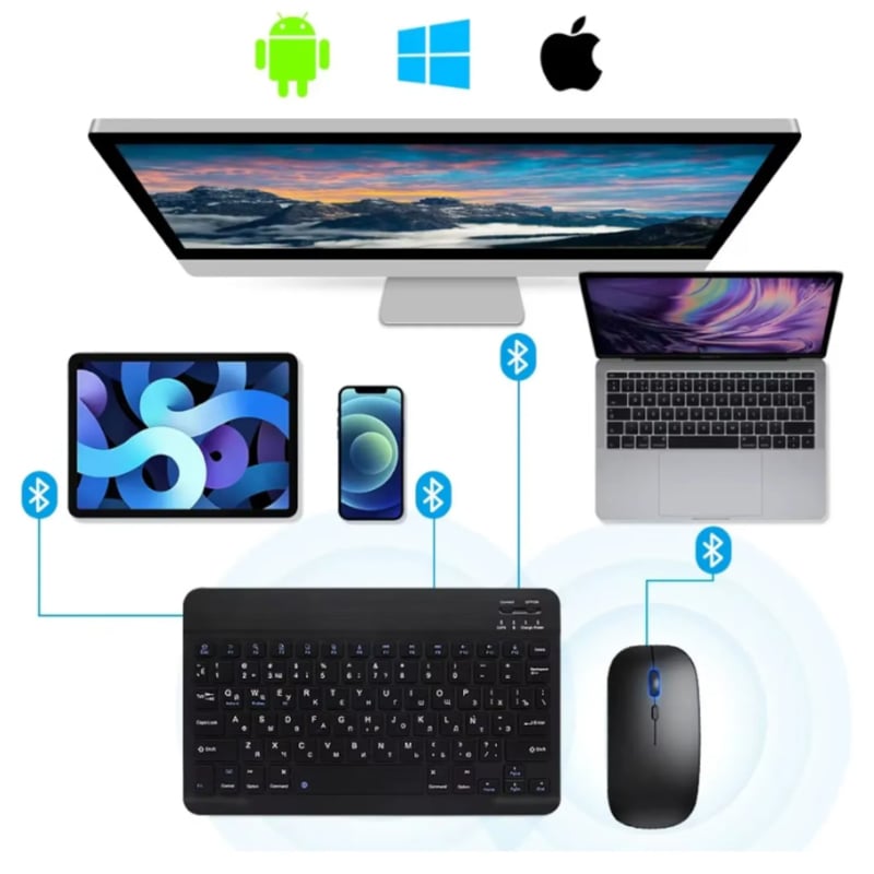 KIT TECLADO Y MOUSE INALÁMBRICO RECARGABLE BLUETOOTH NEGRO PC TABLET CELULAR - 2