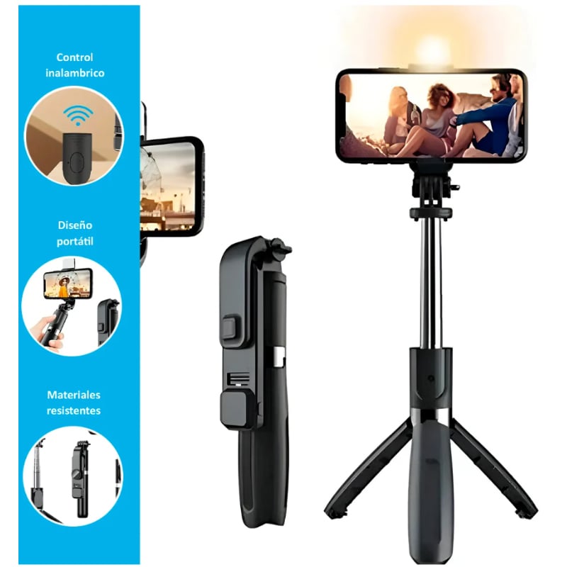 TRIPODE PALO SELFIE STICK MONOPOD CON MANDO BLUETOOTH Y LUZ LED - 3
