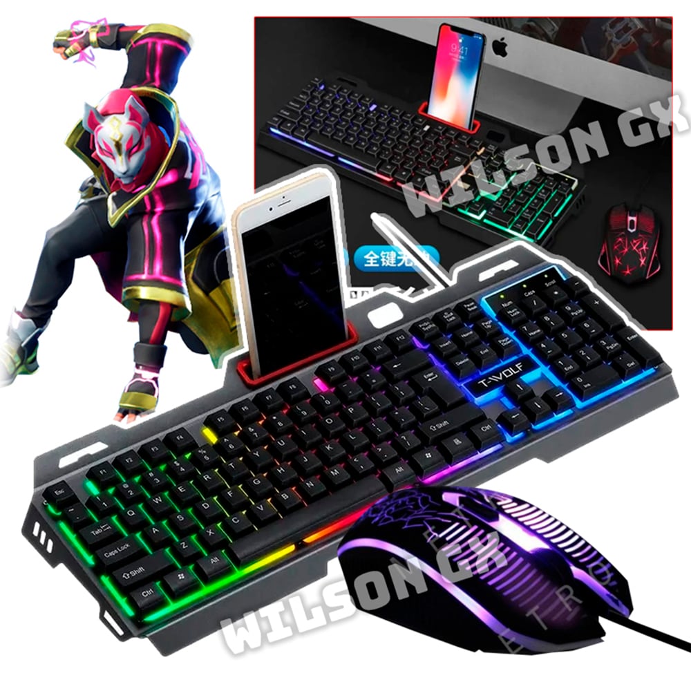 KIT GAMER TECLADO METÁLICO Y MOUSE RGB + LENTES FILTRO LUZ AZUL - 2