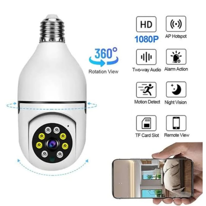 FOCO CÁMARA ESPÍA 360 WIFI VIGILANCIA SENSOR DE MOVIMIENTO - 1
