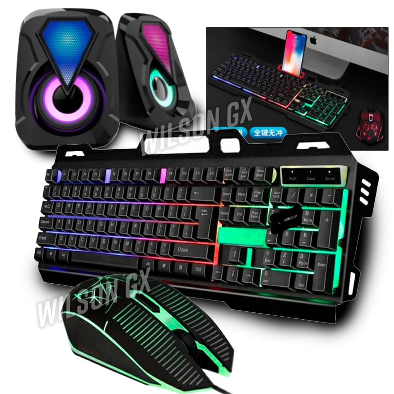 COMBO GAMER 3 EN 1 TECLADO METALICO MOUSE Y PARLANTE LUCES RGB - 1