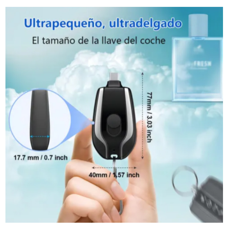 CARGADOR CELULAR PORTATIL LLAVERO POWER BANK DE EMERGENCIA ROSA - 4