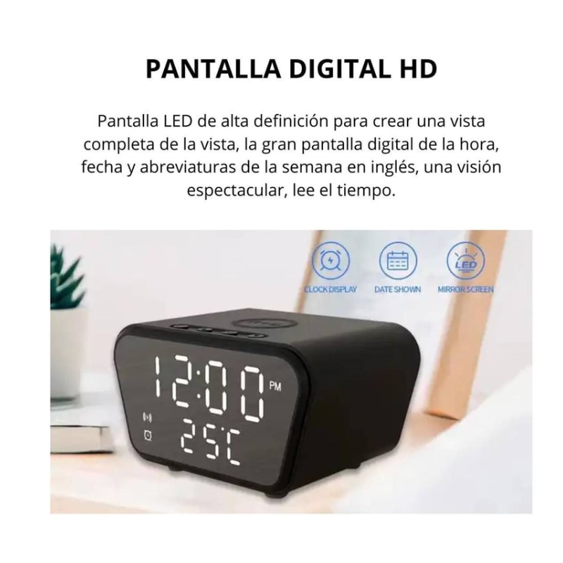 RELOJ Y DESPERTADOR CON CARGA INALÁMBRICA PARA CELULAR ALARMA Y TEMPERATURA - 2