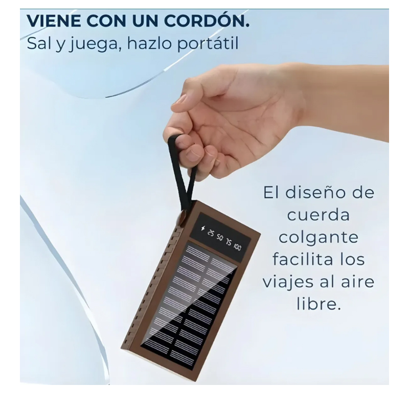 POWER BANK SOLAR 20000 MAH CARGADOR PORTATIL CABLE TIPO C LIGHTNING MICRO USB - 2