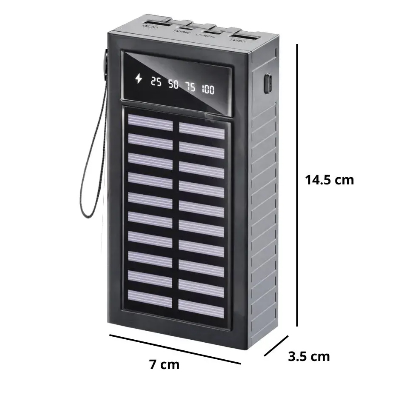 POWER BANK SOLAR 20000 MAH CARGADOR PORTATIL CABLE TIPO C LIGHTNING MICRO USB - 4