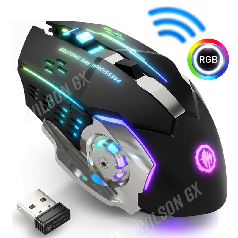 MOUSE GAMER INALÁMBRICO RECARGABLE LUZ RGB WIRELESS USB - 1