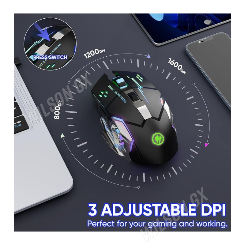 MOUSE GAMER INALÁMBRICO RECARGABLE LUZ RGB WIRELESS USB - 3
