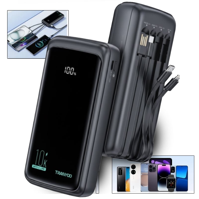 CARGADOR PORTATIL POWERBANK 10000 MAH CON CABLE USB TIPO C LIGHTNING 10000MAH - 1