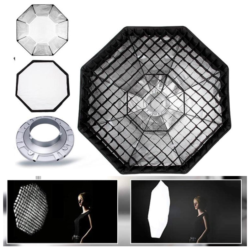 SOFTBOX OCTAGONAL 95CM MONTURA BOWENS + REJILLA GRILLA FLASH ESTUDIO - 1