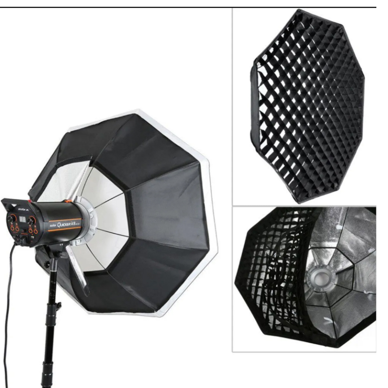SOFTBOX OCTAGONAL 95CM MONTURA BOWENS + REJILLA GRILLA FLASH ESTUDIO - 3