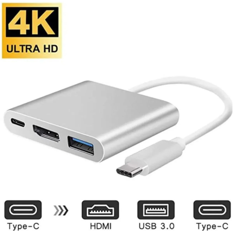 ADAPTADOR 3 EN 1 TIPO C 3.1 A HDMI, USB 3.0, TIPO C CALIDAD ALUMINIO PREMIUM - 1