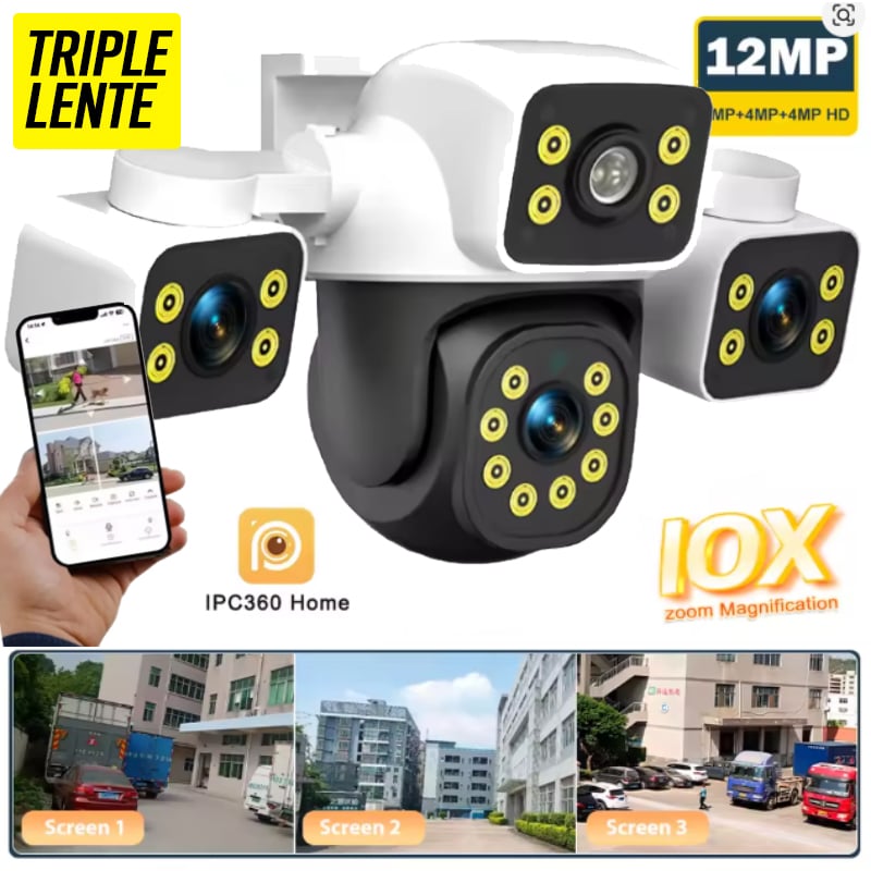 CAMARA SEGURIDAD IP TRIPLE LENTE WIFI PTZ IP66 3 EN 1 360 EXTERIOR - 1