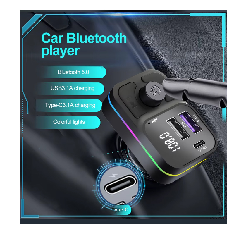 TRANSMISOR BLUETOOTH CARGA RÁPIDA 2 USB TIPO C AUTO RADIO FM - 4