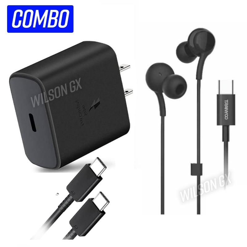 CARGADOR 45W CARGA RÁPIDA PARA SAMSUNG + AUDIFONOS TIPO C ESTILO AKG - 1